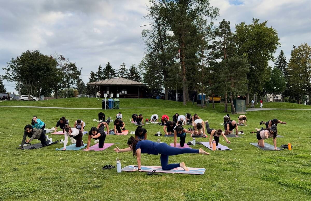 The Pretty Neat Stuff group doing mat Pilates together at Andrew Haydon Park